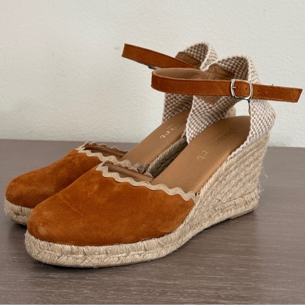 Paseart Women’s Beige Suede Espadrille Shoes Sz 8.5 (Euro 39) Wedge Ankle Strap - Picture 2 of 11